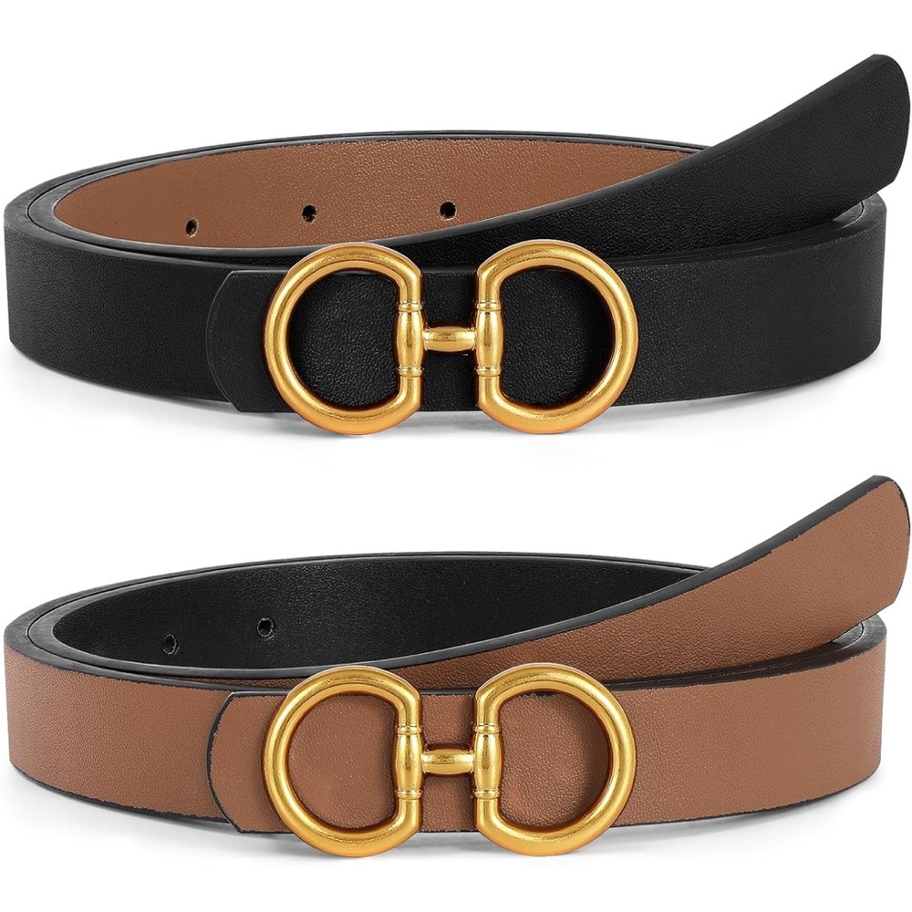 Black and Brown Reversible Belt with Gold Buckle